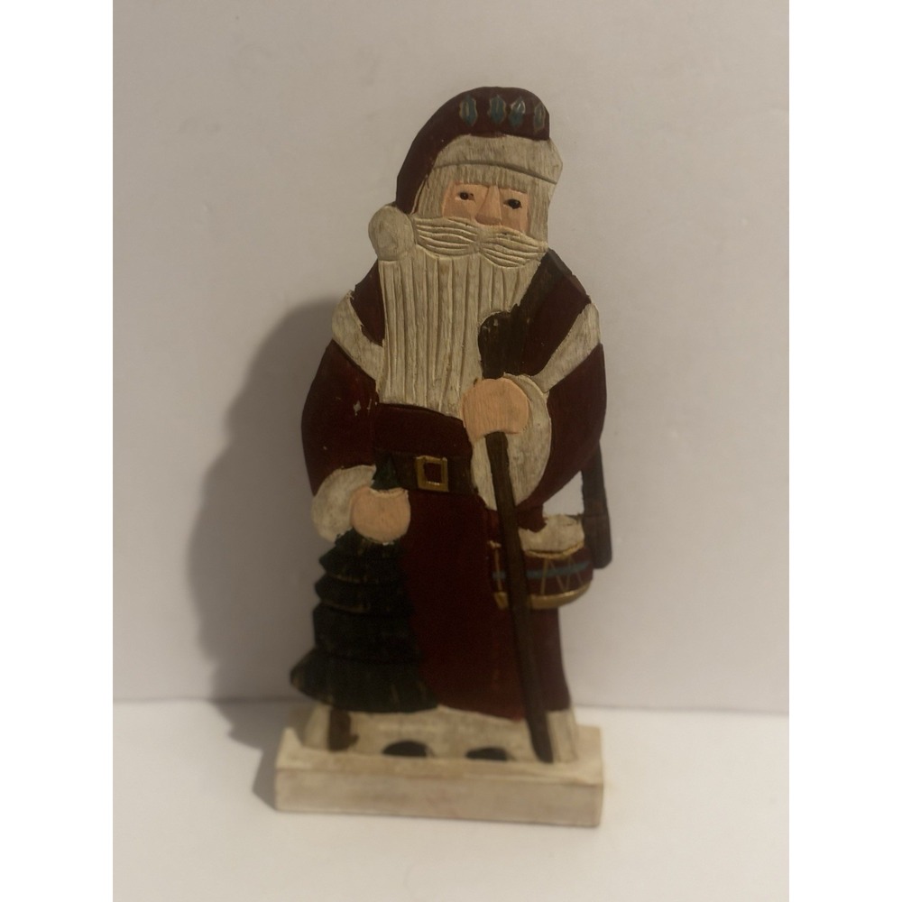 Santa Claus Wooden Carved 12" Christmas Decor Kris Kringle Holiday Staff Tree